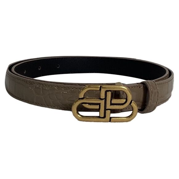 Balenciaga BB Crocodile Embossed Belt in Beige Patent Leather - Picture 1 of 4
